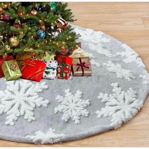 NEW Snowflake Christmas Tree Skirt‎ 36" Plush Faux Fur Double Layer Round  Decor